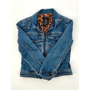 Mary-Kate and Ashley Girl's 7/8 Jean Jacket Animal Print Lining Denim Pockets